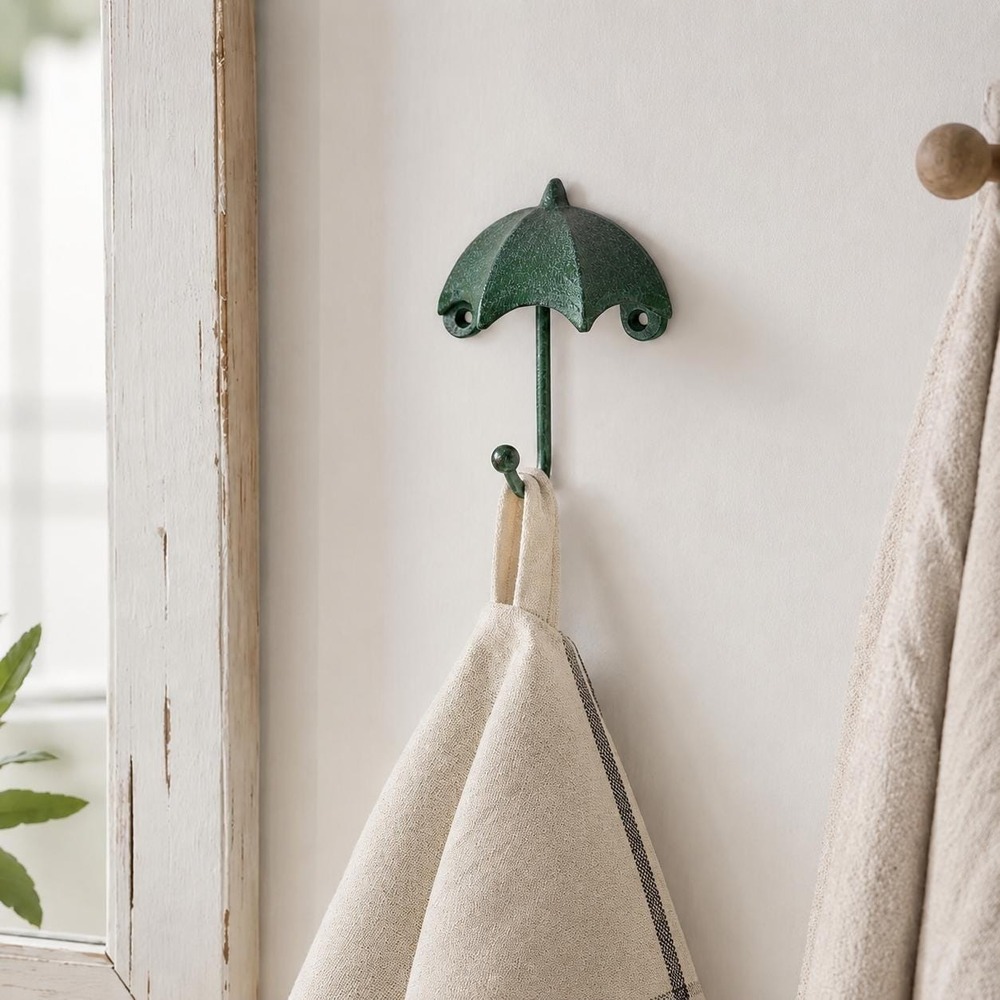 Set of 2 - Vintage Cast Iron Umbrella Wall Hook – Green Cottagecore Entryway